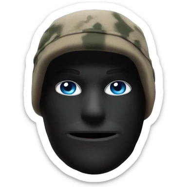 White male, call of duty black mask, camo tactical gear, combat boots, black beanie, blue eyes sticker