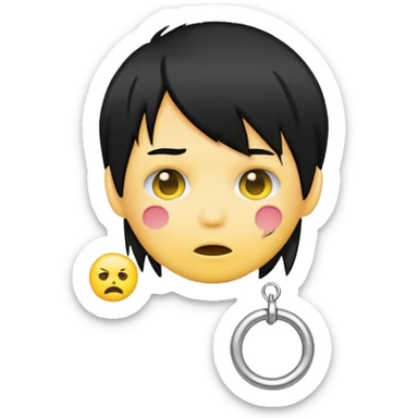 Make be a yellow face emoji being emo so the black hair cut and the ring piercing in the mouth sticker