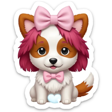 very red haired white dog with a bow on hair sticker