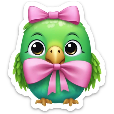 Parakeet wearing a big pink bow sticker