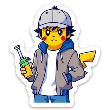 21 yo Handsome Ash Ketchum using a bong with picachu sticker