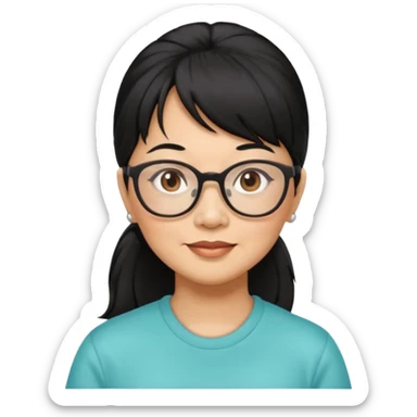filipino woman black hair in one pony tail with straight bangs and big glasses, 60 yr old

 sticker