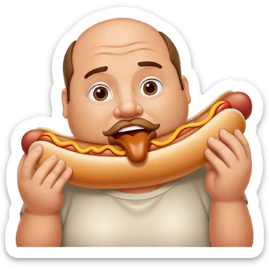 Fat man stuffing hotdog in mouth sticker