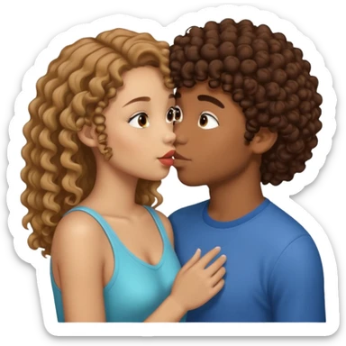 light skin girl straight hair kissing boy with brown curly hair brown skin sticker