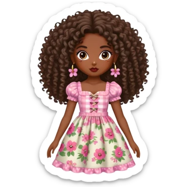 pretty bratz baddie, dark skin, curly hair, cottagecore style sticker