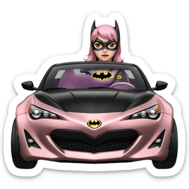 Relaxed adult 60’s Batgirl’s full reality crime fighting themed Satin black and rose gold painted Scion FR-S pursuit vehicle hot rod off road capable  sticker