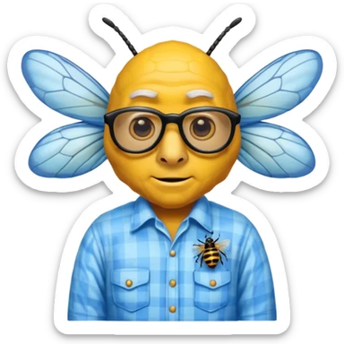 una abeja con cabeza de un señor canoso viejo, robusto yhumano, el cuerpo de la abeja dejalo sin cambiar sticker