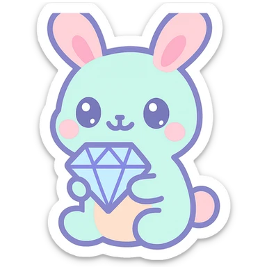 cute animal holding a diamond, kawaii style, adorable and charming sticker