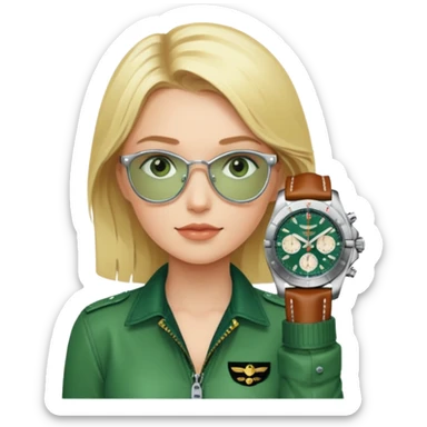 Breitling green faced watch on blonde girl wrist sticker