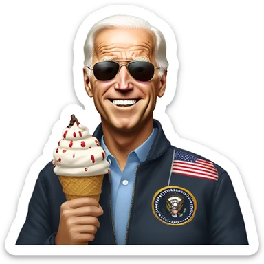 Joe Biden in aviator sunglasses eating ice cream sticker