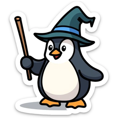 penguin wizard with magic wand and wizard hat sticker