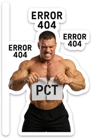 bodybuilder che strappa un foglio con la scritta "PCT" INTORNO A LUI FLUTTUANO LE PAROLE "ERROR 404" sticker