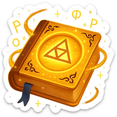 Make the mystic yellow book even more mystical in the style of apple emojis. Add a glowing magical aura, floating runes, swirling sparkles, and mysterious energy around the book. Keep no background. sticker