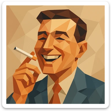 a cheerful man with a cigarette, stylized polygonal art style sticker