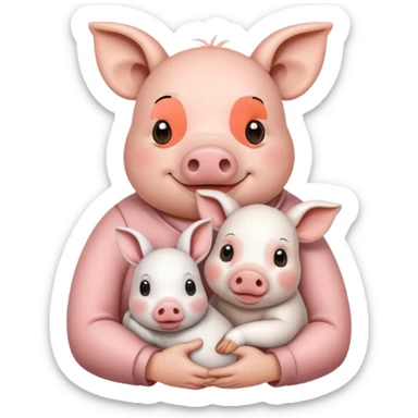 Home of rat, pig as parent hugging  little cow,  adult rabbit  sticker