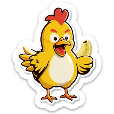 Chicken getting a stomachache from eating a banana sticker