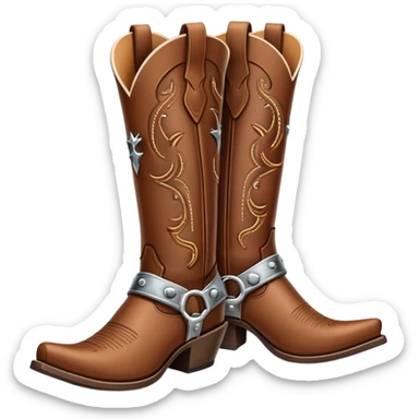traditional brown leather cowboy boots with decorative stitching and spurs sticker