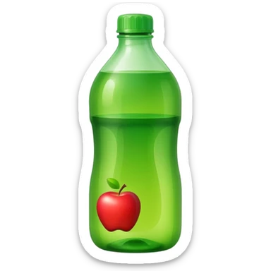 tall plastic bottle with built-in handle and screw cap, partially filled with vibrant-colored liquid (green, blue, or orange), slightly translucent body, smooth curves, clean utilitarian shape, no label, no mop, no surface, closed bottle, apple emoji style, soft lighting, subtle shadows, emoji scale sticker