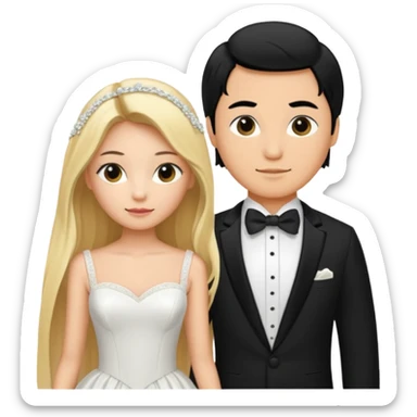 Wedding couple blonde bride long hair and black hair Chinese groom sticker