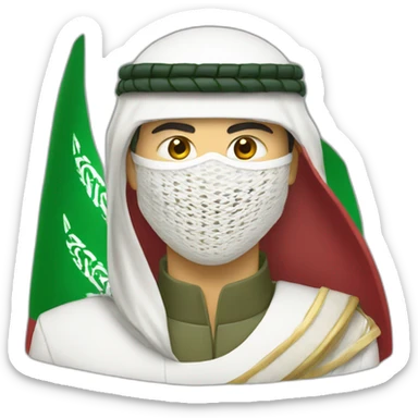 man masked using the red and white the Saudi Arabic shemagh and wearing military clothing sticker