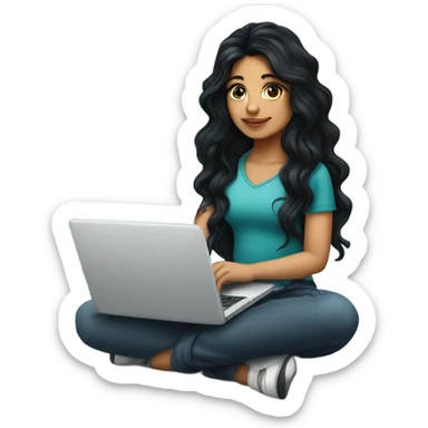 beautiful girl, with tattoos, with long black hair, wavy hair, argentine, with laptop sticker