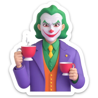 joker holding big tea cup sticker