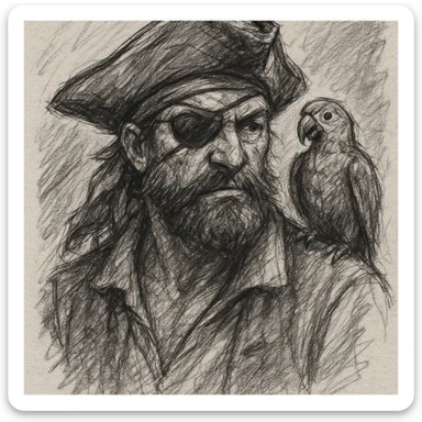 pirate with eye patch and parrot sticker