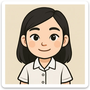memoji of an Asian girl with black hair and white skin, wearing a white school uniform, bust up only sticker