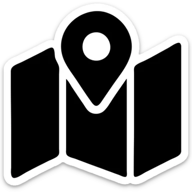 folded city map with a geolocation pin, black filled, urban theme sticker