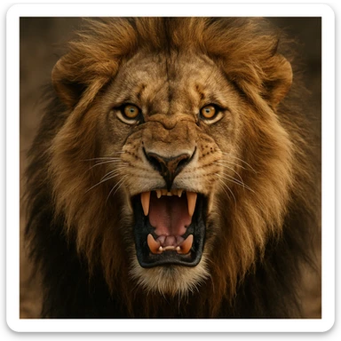 a big, fierce male lion, roaring, realistic, close-up portrait, intense eyes sticker