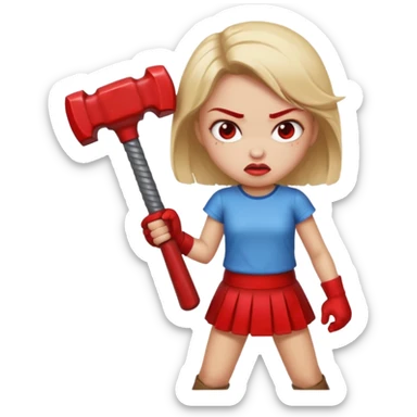 red glitter angry girl with a giant hammer sticker