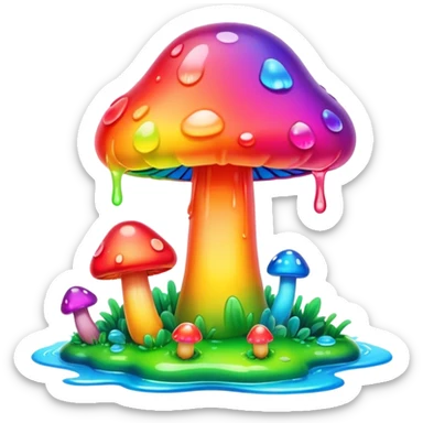 gummy neon rainbow melting mushroom landscape sticker