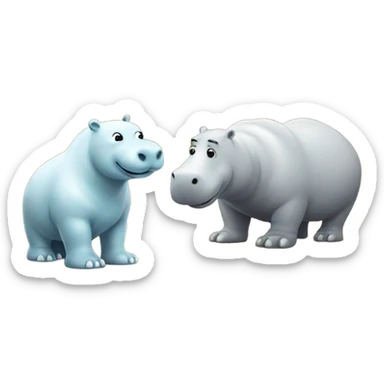 Hippo and Polarbear in safari alongside a rosseta stone sticker