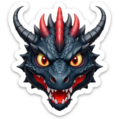 A terrifying black dragon with red brillants eyes, great black horns. sticker