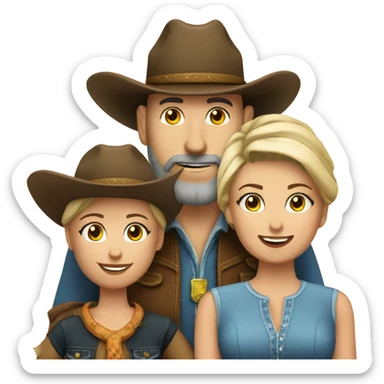 Bald bearded cowboy with wife and daughter sticker