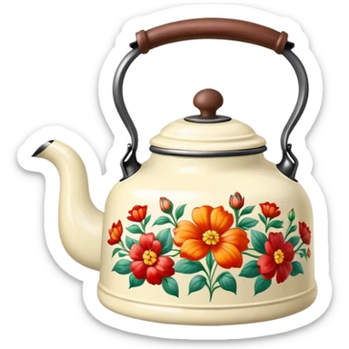 Vintage kettle with flower design sticker