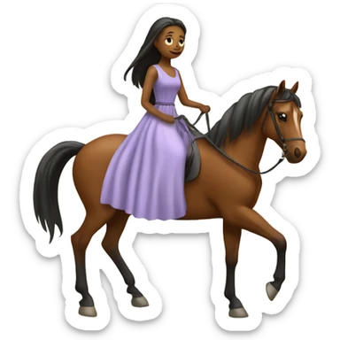 Horse with a girl in a long dress riding him  sticker