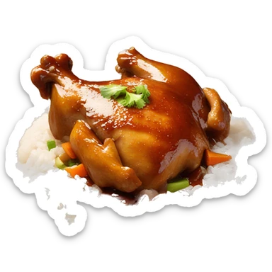 chicken in brown sauce over rice with veggies sticker