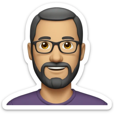 Almost bald dark haired 40 year old man with beard and rounded glasses sticker