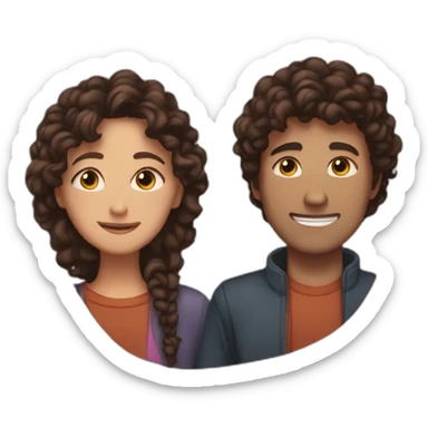 Hug between brown guy with straight dark hair and a long curly brown hair woman sticker