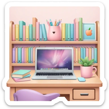 cute pastel library with mac laptop in it sticker