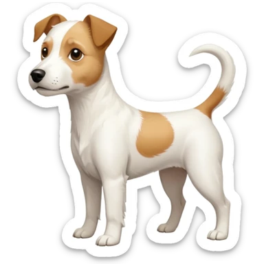 a full body buff white parson russell terrier looking dog the size of a kelpie with light brown long ears and a light brown patch on one eye and a large snout. the rest of the dog is completely white. forward facing sticker