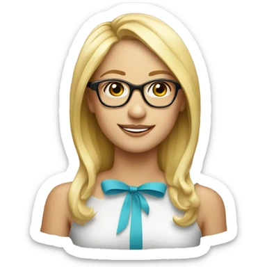 pretty blonde girl with glasses and  birthday hat sticker