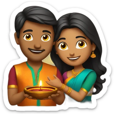couple celebrating diwali sticker