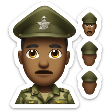 drill sergeant character wearing a classic sergeant hat and a camouflage army shirt. The character should have an angry intense expression. full torso sticker