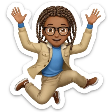 black boy with glasses and box braids jumping sticker