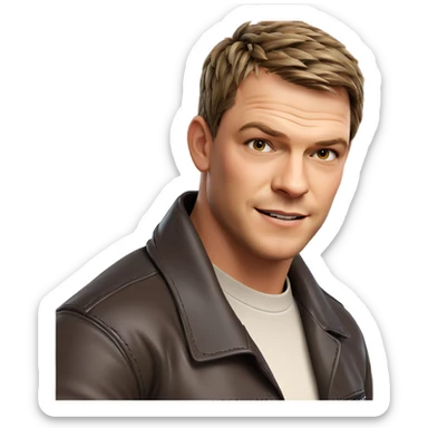 smiling boy in leather jacket sticker