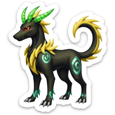 colorful shiny edgy cool badass Manectric-Zygarde-Houndoom-fusion-hybrid-Fakémon-creature, full body sticker