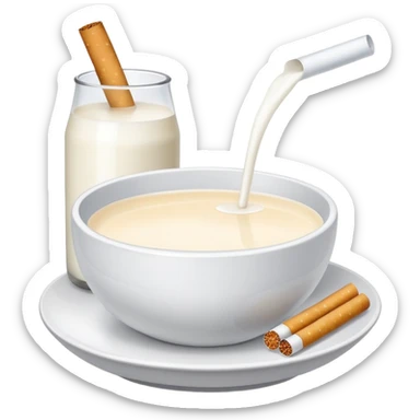 Loads of cigarettes in a bowl with milk sticker