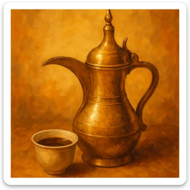 Saudi coffee in a traditional dallah pot, Arabic style, warm colors sticker